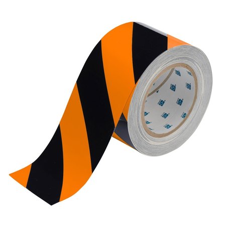 BRADY ToughStripe Floor Marking Tape Roll -  Polyester, Diagonal Stripes, Black on Orange, 3in x 100' 132434